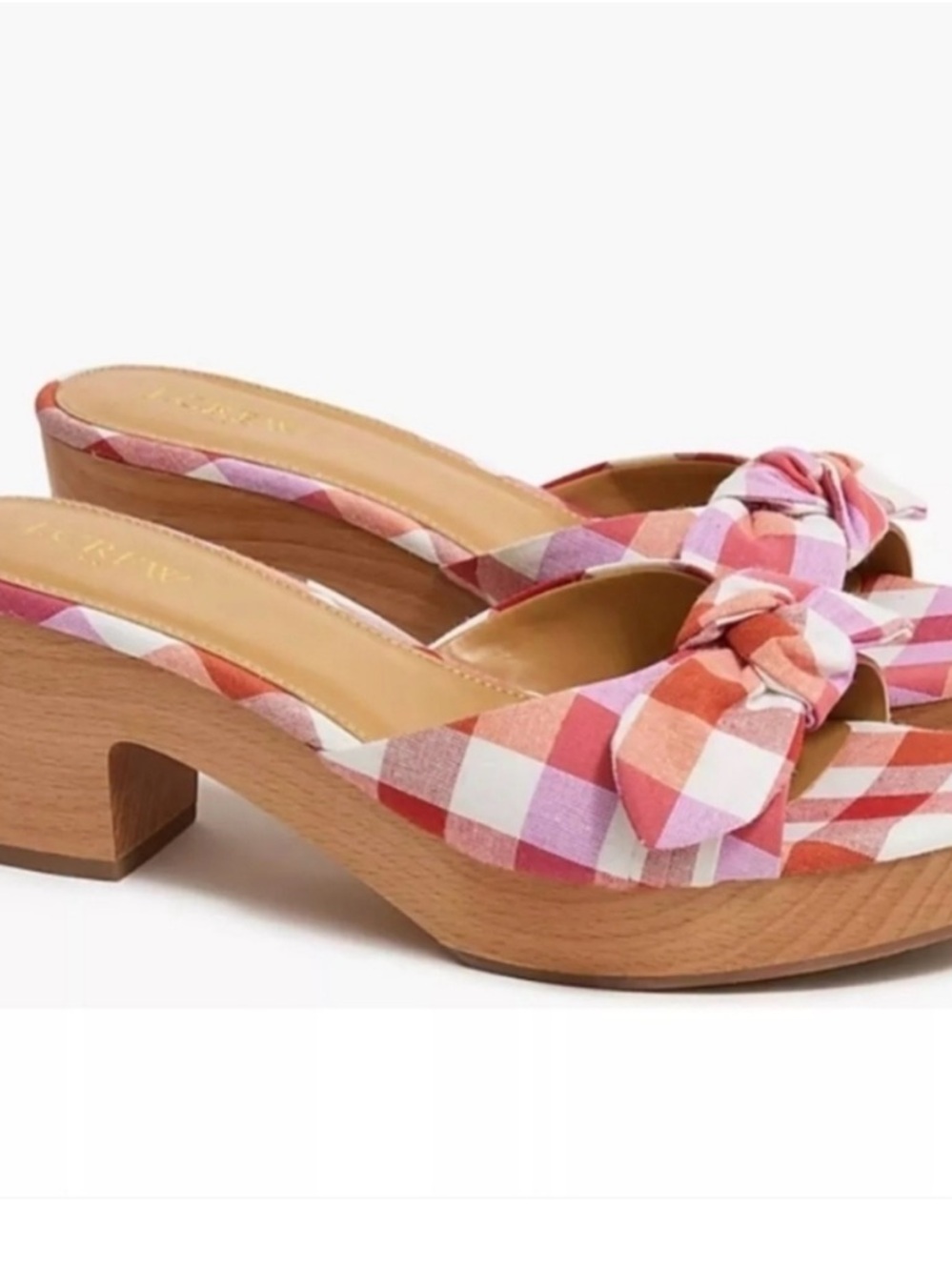 J. Crew Pink and Red Plaid Knot Clog Mules